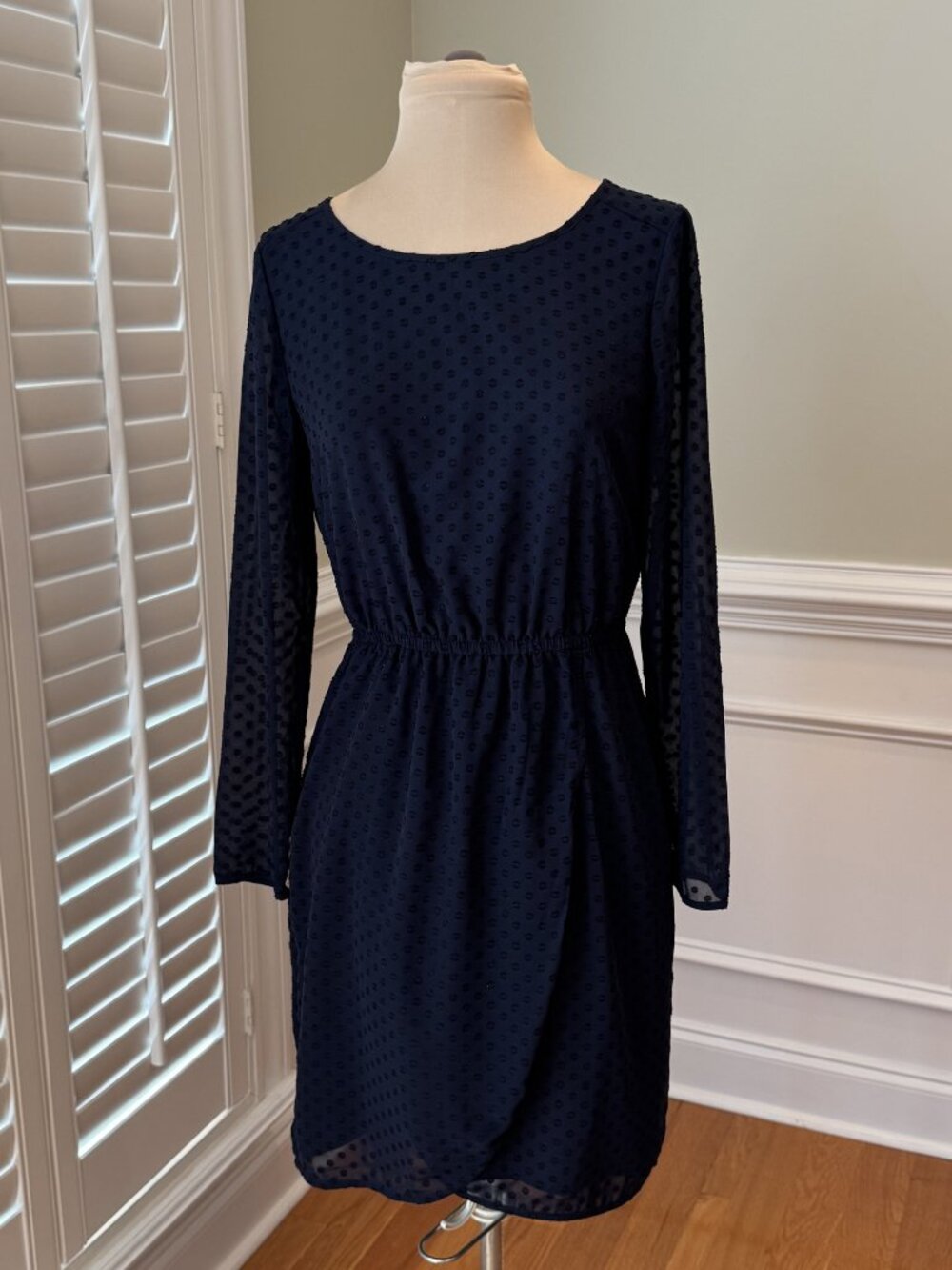 J. Crew Navy Blue Swiss Dot Long Sleeve Dress - Size 0